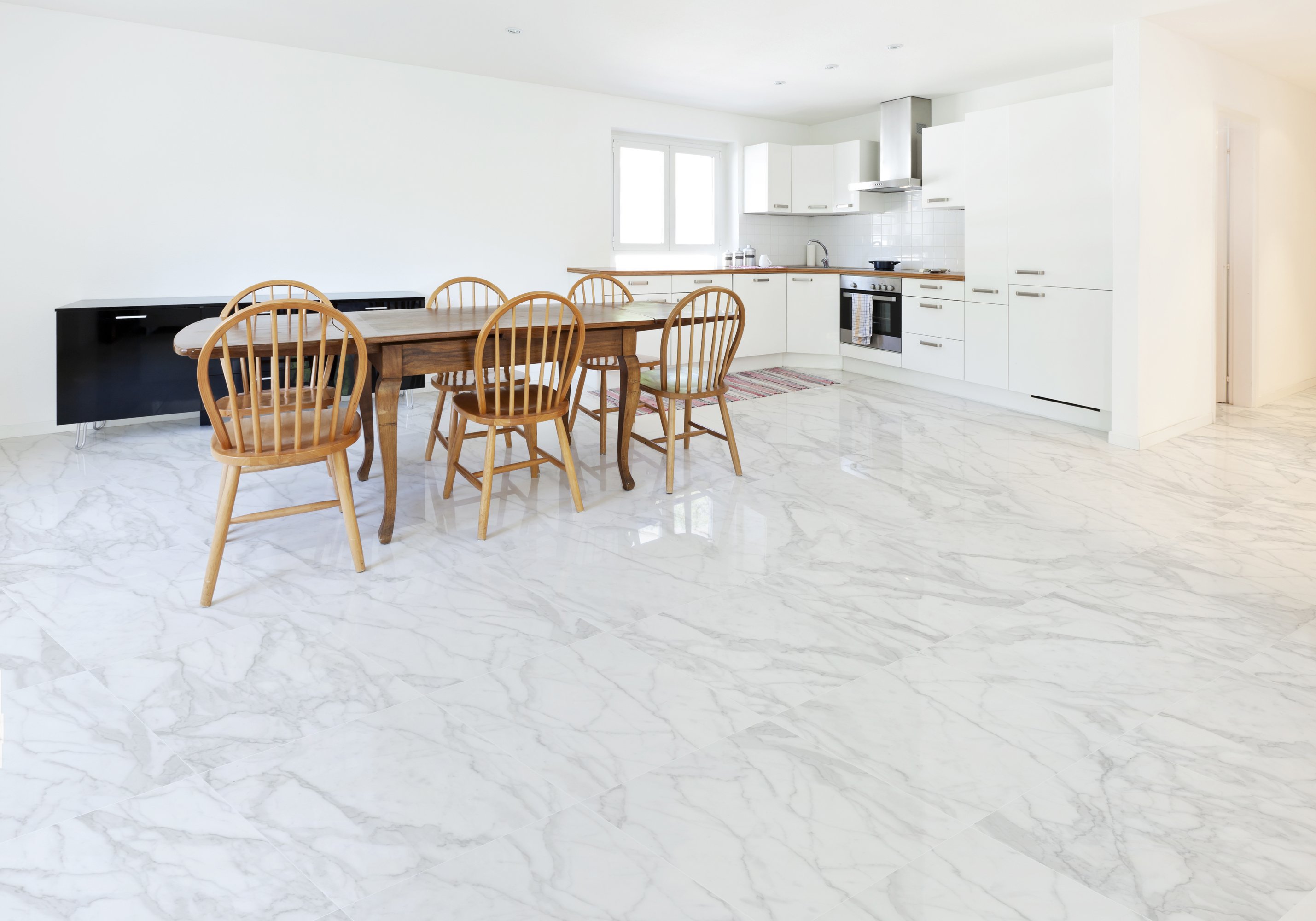 white kitchen floor tile design