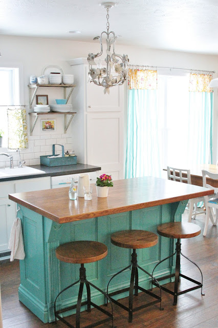 Teal Farmhouse Kitchen With Wood Accents - Bradford, NH - Norfolk